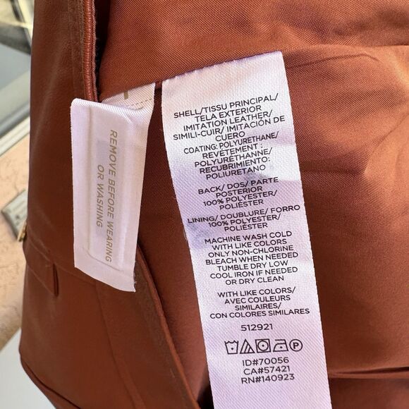 Loft Skirt Soft Vegan Faux Leather Lined A-Line Size 10 Cognac Office Career - Picture 9 of 10